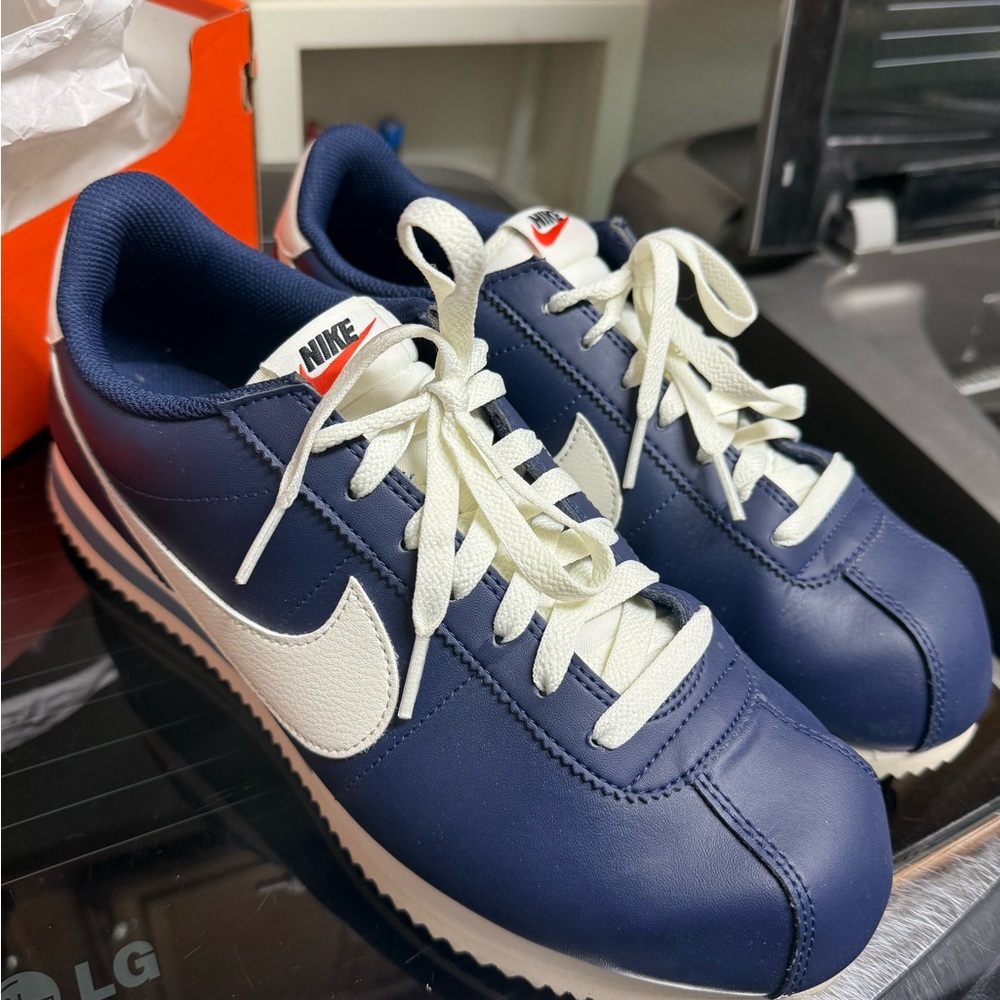 Nike Cortez navy and white shoes